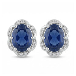Boucles d'Oreilles Femme Halo 4.50 Carats Saphir & Diamants