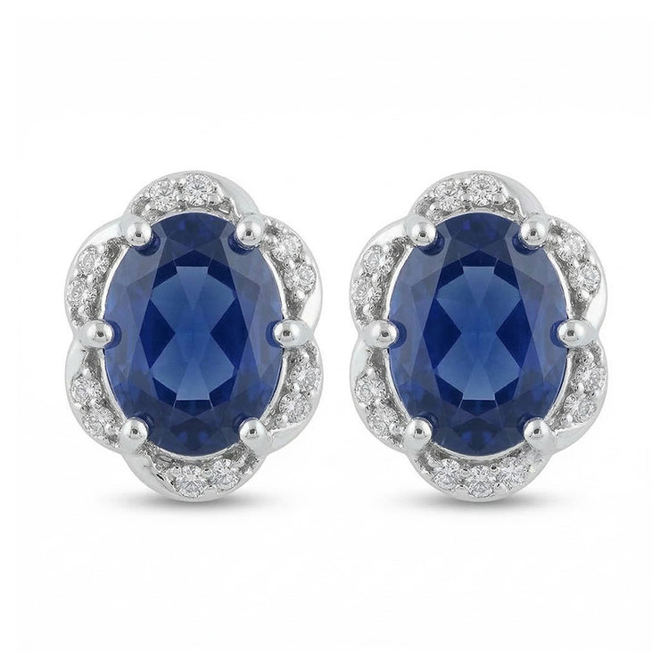Boucles d'Oreilles Femme Halo 4.50 Carats Saphir & Diamants