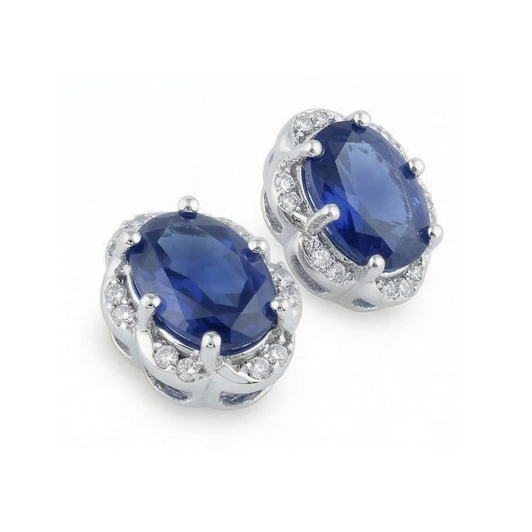 Boucles d'Oreilles Femme Halo 4.50 Carats Saphir & Diamants
