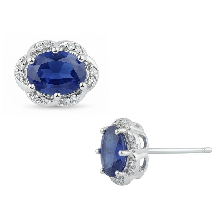 Boucles d'Oreilles Femme Halo 4.50 Carats Saphir & Diamants