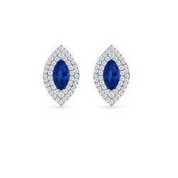 Boucles d'oreilles Halo Pour Femmes En Saphir Et Diamant Du Sri Lanka