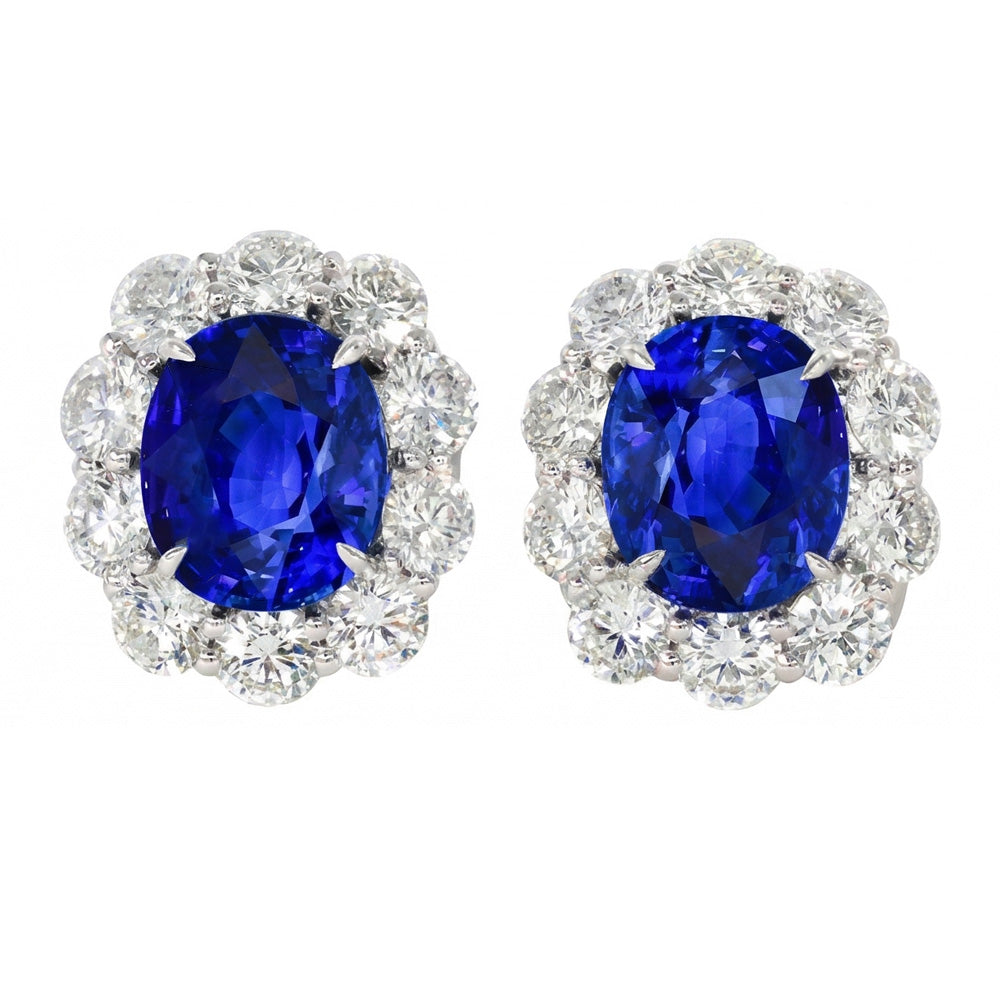 Boucles d'oreilles clous saphir de Ceylan sertie de griffes 6 carats or blanc 14K