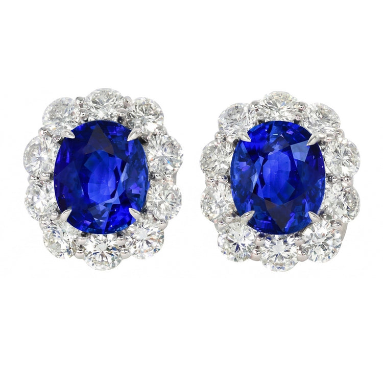 Boucles d'oreilles clous saphir de Ceylan sertie de griffes 6 carats or blanc 14K