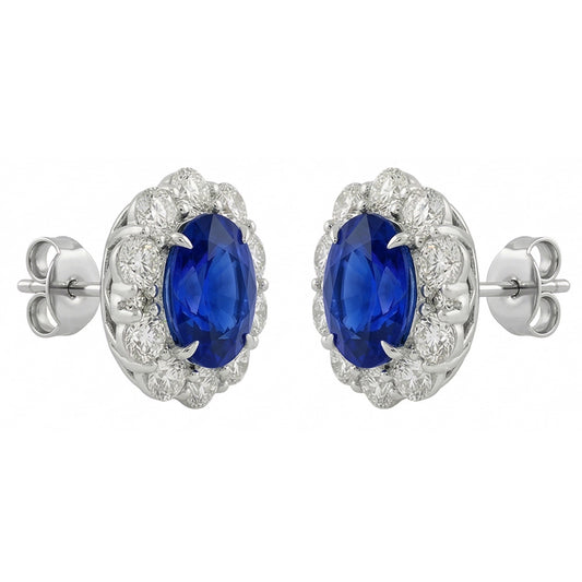 Boucles d'oreilles clous saphir de Ceylan sertie de griffes 6 carats or blanc 14K