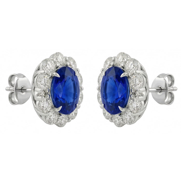 Boucles d'oreilles clous saphir de Ceylan sertie de griffes 6 carats or blanc 14K