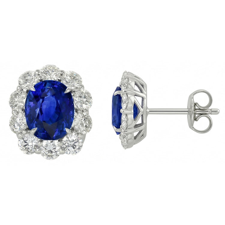 Boucles d'oreilles clous saphir de Ceylan sertie de griffes 6 carats or blanc 14K