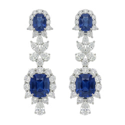 Boucles d'oreilles pendantes 30 carats en saphir de Ceylan et diamants