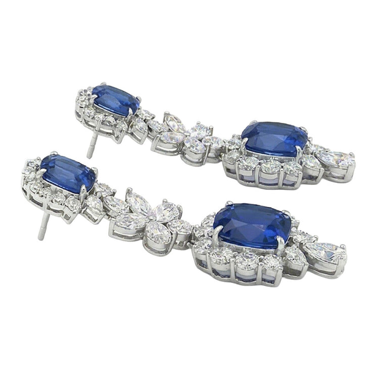 Boucles d'oreilles pendantes 30 carats en saphir de Ceylan et diamants