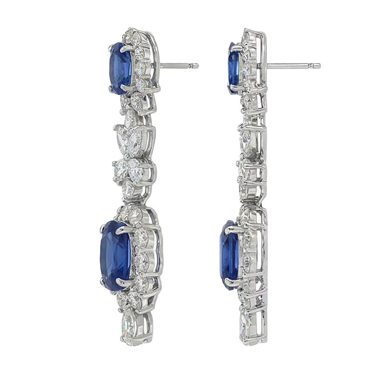 Boucles d'oreilles pendantes 30 carats en saphir de Ceylan et diamants