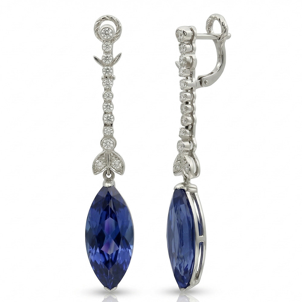 naturel marquise saphir 4.50carats boucle d'oreille angle de côté