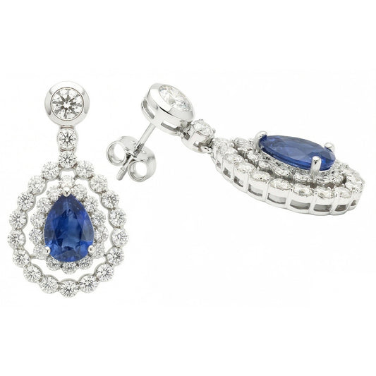 Boucles d'oreilles pendantes saphir et diamant du Sri Lanka taille poire 5.50 ct