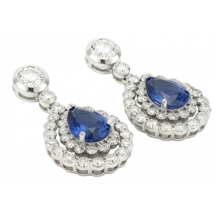 Boucles d'oreilles pendantes saphir et diamant du Sri Lanka taille poire 5.50 ct