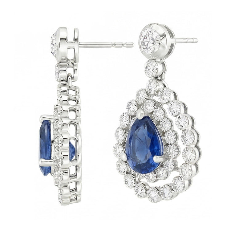 Boucles d'oreilles pendantes saphir et diamant du Sri Lanka taille poire 5.50 ct