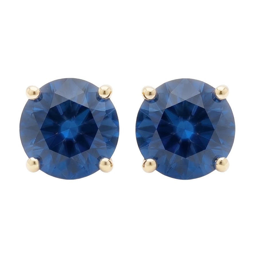 Boucles d'oreilles rondes saphir bleu de Ceylan 8 carats en or jaune