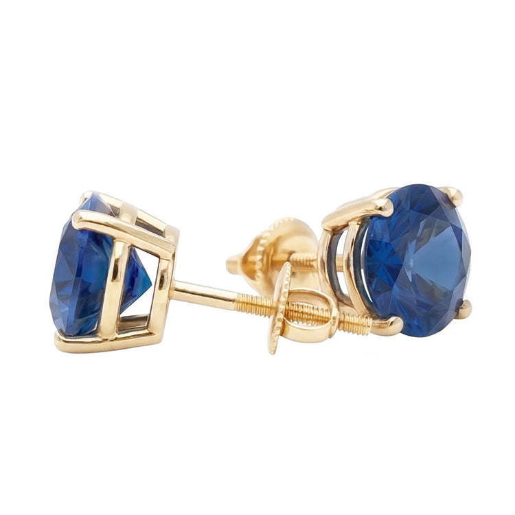 Boucles d'oreilles rondes saphir bleu de Ceylan 8 carats en or jaune