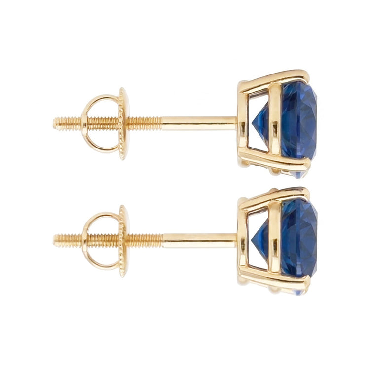 Boucles d'oreilles rondes saphir bleu de Ceylan 8 carats en or jaune