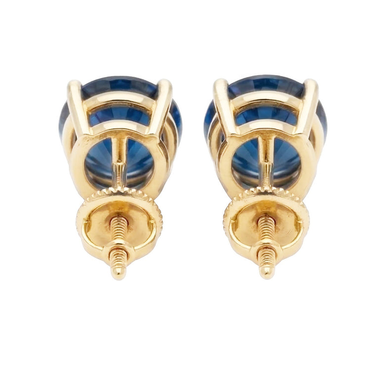 Boucles d'oreilles rondes saphir bleu de Ceylan 8 carats en or jaune