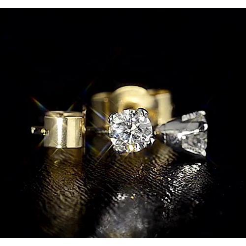 Boucles d'oreilles Authentique diamant rond serti couronne 1 carat or jaune 14K