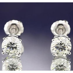 Boucles d'oreilles Authentique diamants ronds à quatre griffes de 1.50 carats