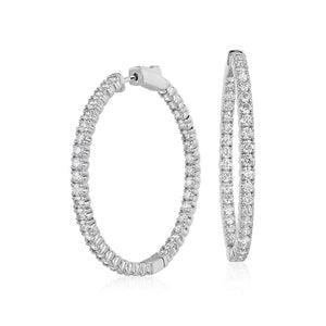 Boucles d'oreilles Femmes Créoles Or Blanc Réel Diamants de Taille Brillante de 5 Carats