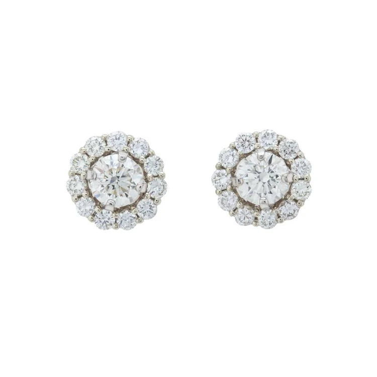 Boucles d'oreilles Halo Authentique diamants Coupe Ronde 2.22 carats or blanc 14k neuf