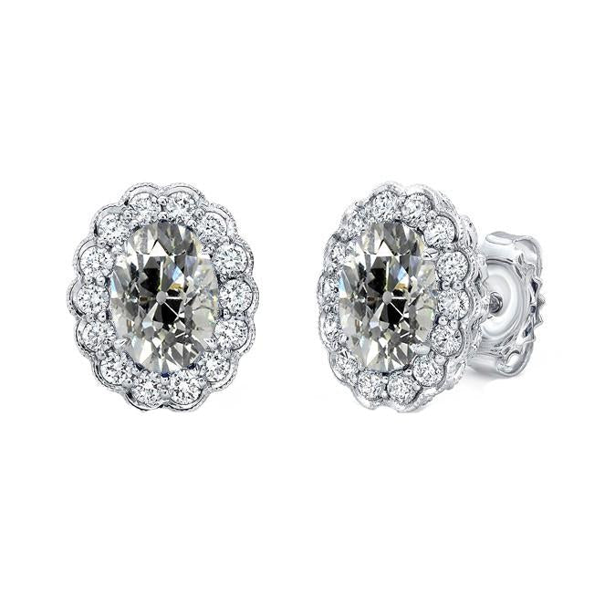 Boucles d'oreilles Halo Oval Vieux mineur Réel Diamond Studs 7 Ct Flower Style Dos Or