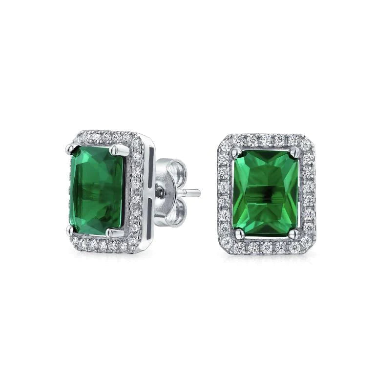 Boucles d'oreilles Halo émeraude Vert 7 carats avec diamants ronds et or