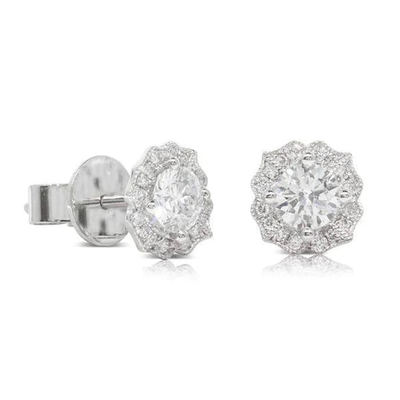 Boucles d'oreilles Halo pour dames 2.80 carats Réel diamant rond or blanc 14K