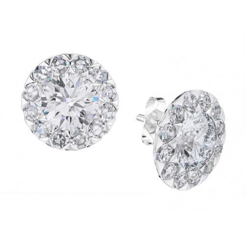 Boucles d'oreilles Halo pour dames avec Naturel diamants étincelants 4 carats en or blanc 14K