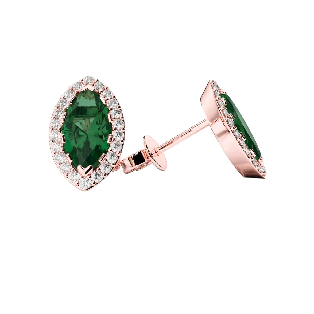 Boucles d'oreilles Halo pour femmes sertie de griffes 4.90 carats émeraude Vert avec diamant