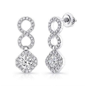 Boucles d'oreilles Lady Dangle Réel diamants taille brillant 2.80 carats 14K blanc