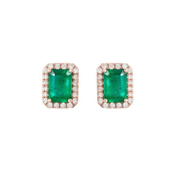 Boucles d'oreilles Lady Halo en or rose 14K émeraude Vert avec diamants 8 carats