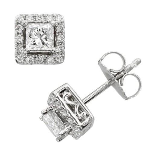 Boucles d'oreilles Lady Stud Halo avec Authentique diamants étincelants de 3.70 carats en or blanc 14 carats