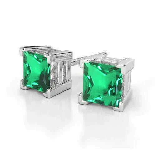 Boucles d'oreilles Lady émeraude Vert 8 carats taille princesse or blanc neuf