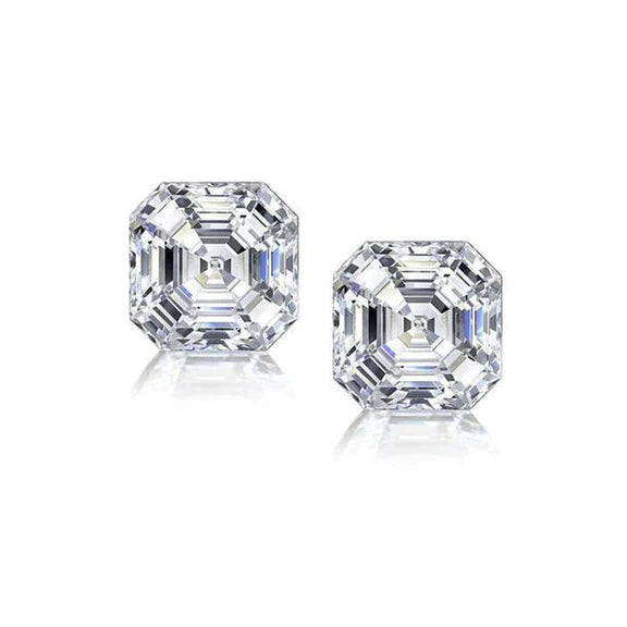 Boucles d'oreilles Naturel diamant taille Asscher 2 carats or blanc massif 14K