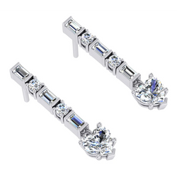 Boucles d'oreilles Pendantes en Réel Diamant Baguette Et Cœur