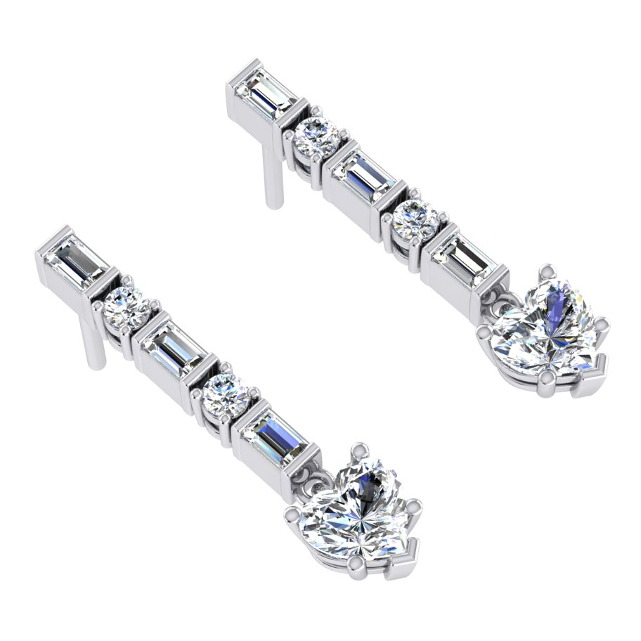 Boucles d'oreilles Pendantes en Réel Diamant Baguette Et Cœur