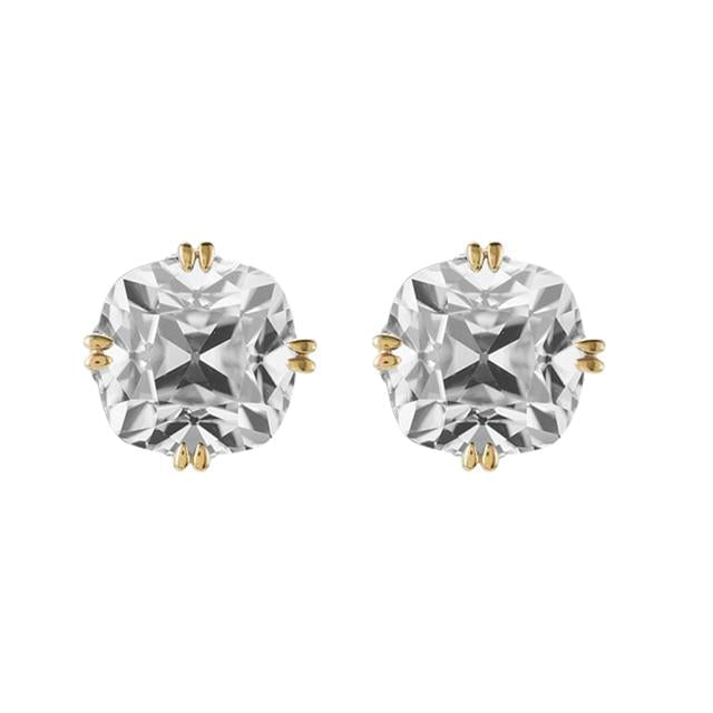 Boucles d'oreilles Reel diamant solitaire en or jaune coussin Vieux mineurs 10 Ct.