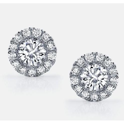 Boucles d'oreilles Réel diamants taille brillant 3.60 carats Halo or blanc 14K
