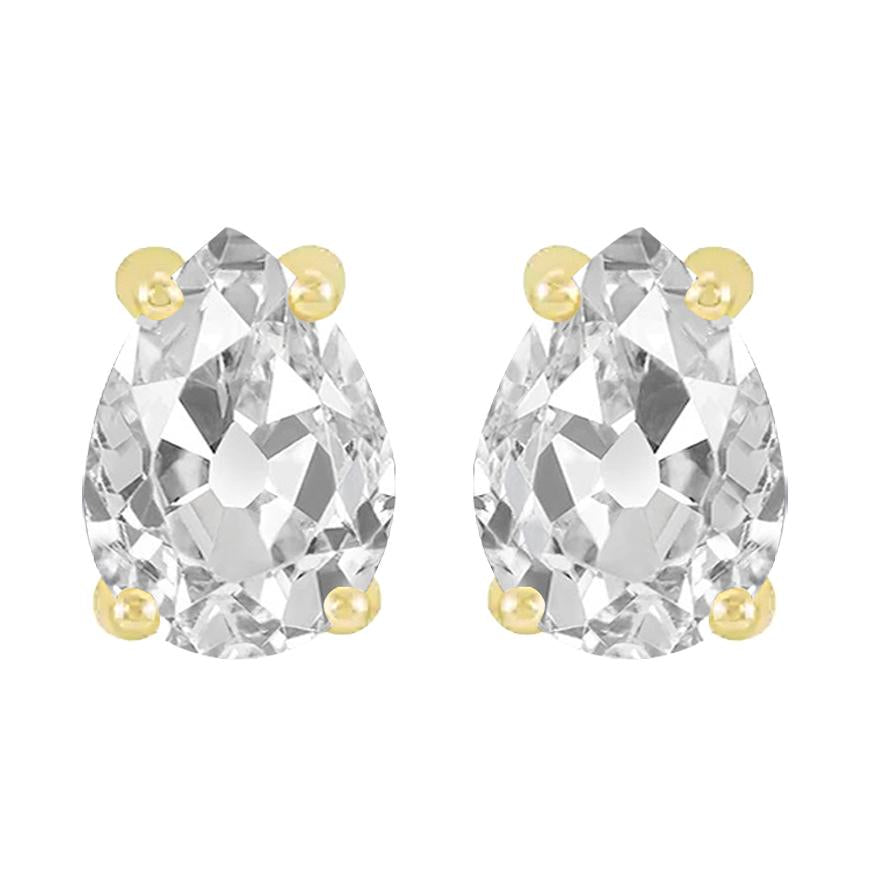 Boucles d'oreilles Véritable diamant poire Vieux mineur serti de griffes en or jaune 8 carats