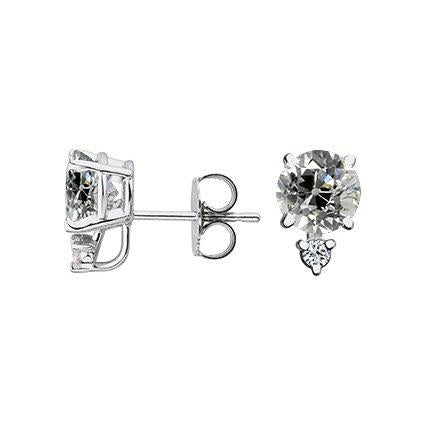 Boucles d'oreilles Vieux mineur 2 Pierres Naturel Diamants 2.50 Carats Push Backs