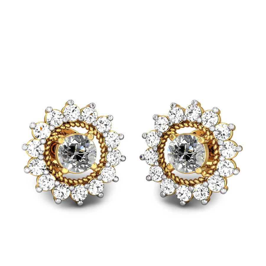 Boucles d'oreilles à Naturel diamants bicolores Halo 5 carats Style de fleur de corde de coupe ancienne