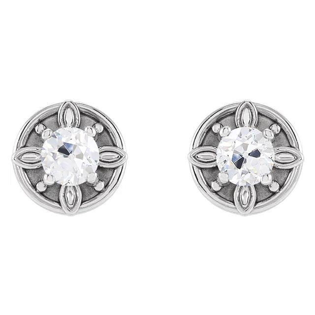 Boucles d'oreilles à Réel diamants ronds 2 carats Vieux mineur Push Backs Bijoux en or