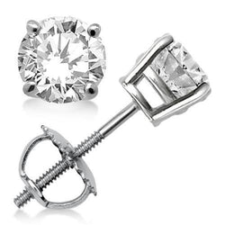 Boucles d'oreilles à diamants ronds solitaires à 4 griffes en or 14 carats 1.5 ct.