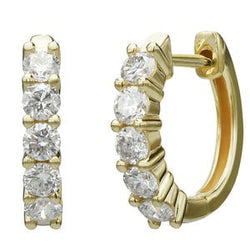 Boucles d'oreilles anneau en or jaune 14K avec Réel diamants ronds sertis à froid de 3,50 carats