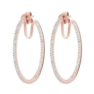 Boucles d'oreilles anneau en or rose 14K avec petits Réel diamants taille brillante de 3,00 carats