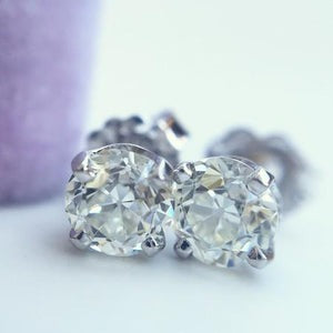 Boucles d'oreilles clous d'oreilles Véritable diamants taille ancienne de 2.5 ct en or blanc 14 carats