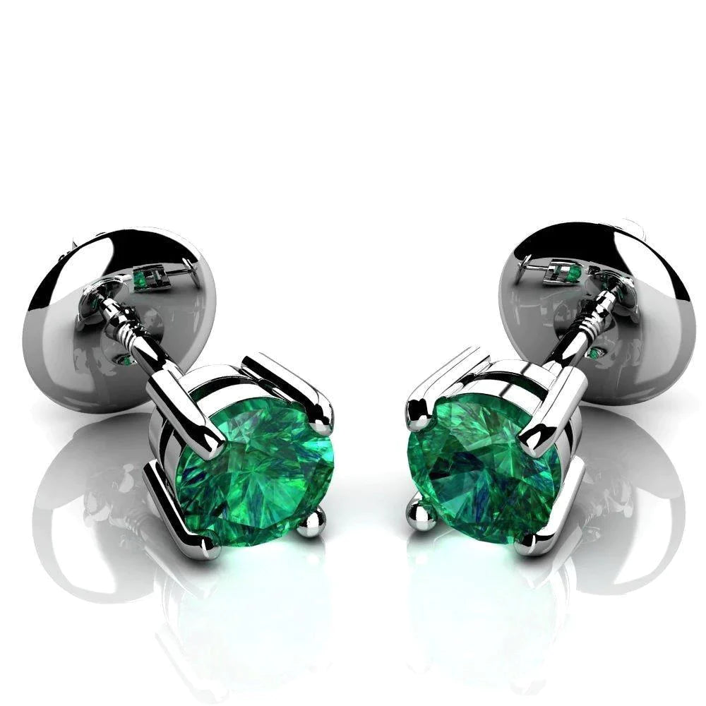 Boucles d'oreilles clous d'oreilles dames émeraude Vert Coupe Ronde 4 carats or blanc 14K