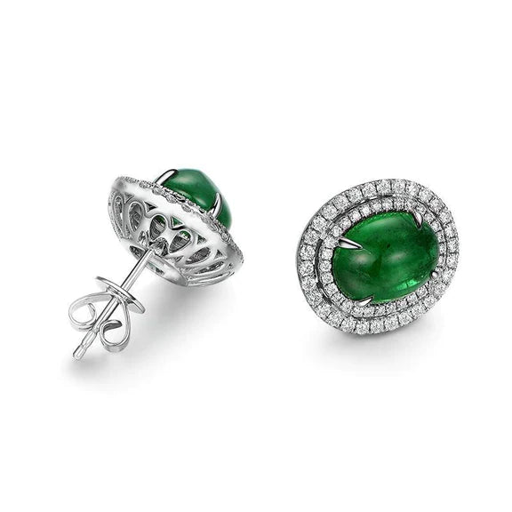 Boucles d'oreilles clous d'oreilles émeraude Vert et diamants Prong 7.50 Carats Or blanc 14K