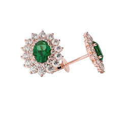 Boucles d'oreilles clous d'oreilles émeraude Vert et diamants style fleur Halo Or 14K 5.50 Ct